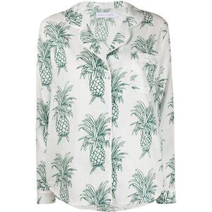 Desmond & Dempsey Pajama Top Cotton Long Sleeve Green Pineapples - S